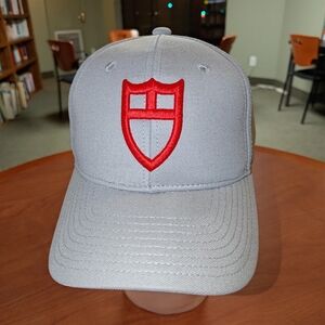 Tudor Gray Adjustable Baseball Hat with Red Embroidered Shield Logo New
